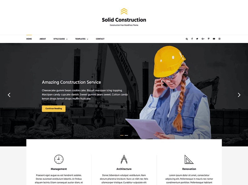 Solid Construction Temas gratuitos de WordPress para empresas constructoras