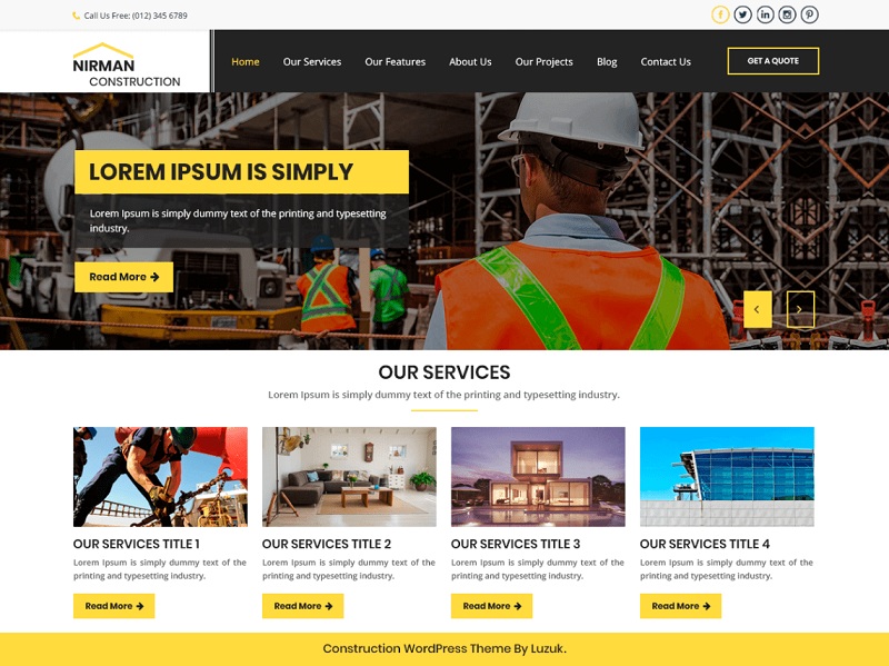 Nirman Construction Temas gratuitos de WordPress para empresas constructoras