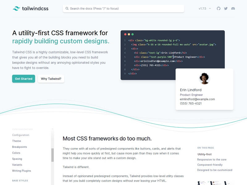 CSS vent arrière Tailwind CSS Free HTML CSS Frameworks