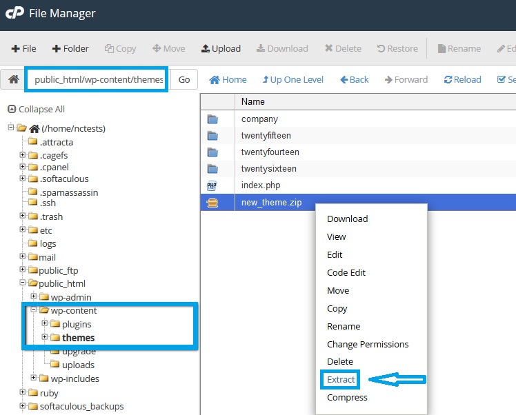 Extract Theme Zip file