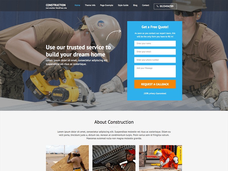 Halaman Landing Konstruksi Tema WordPress Gratis terbaik