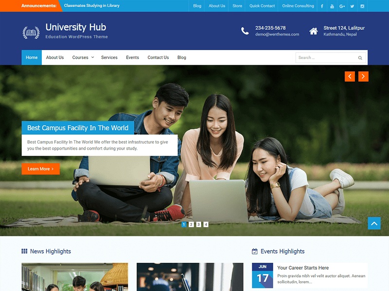 University Hub Tema WordPress Gratis terbaik