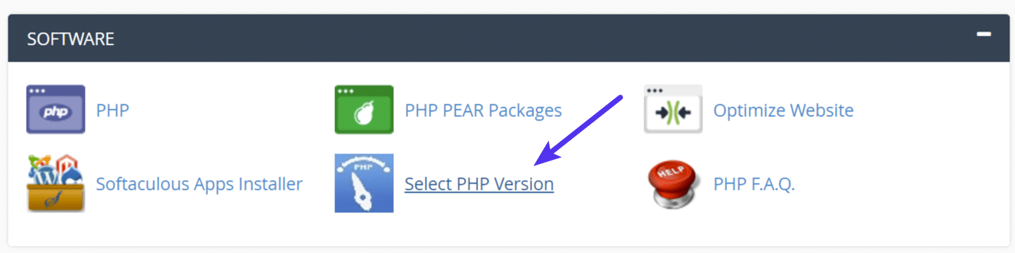 Pilih versi PHP