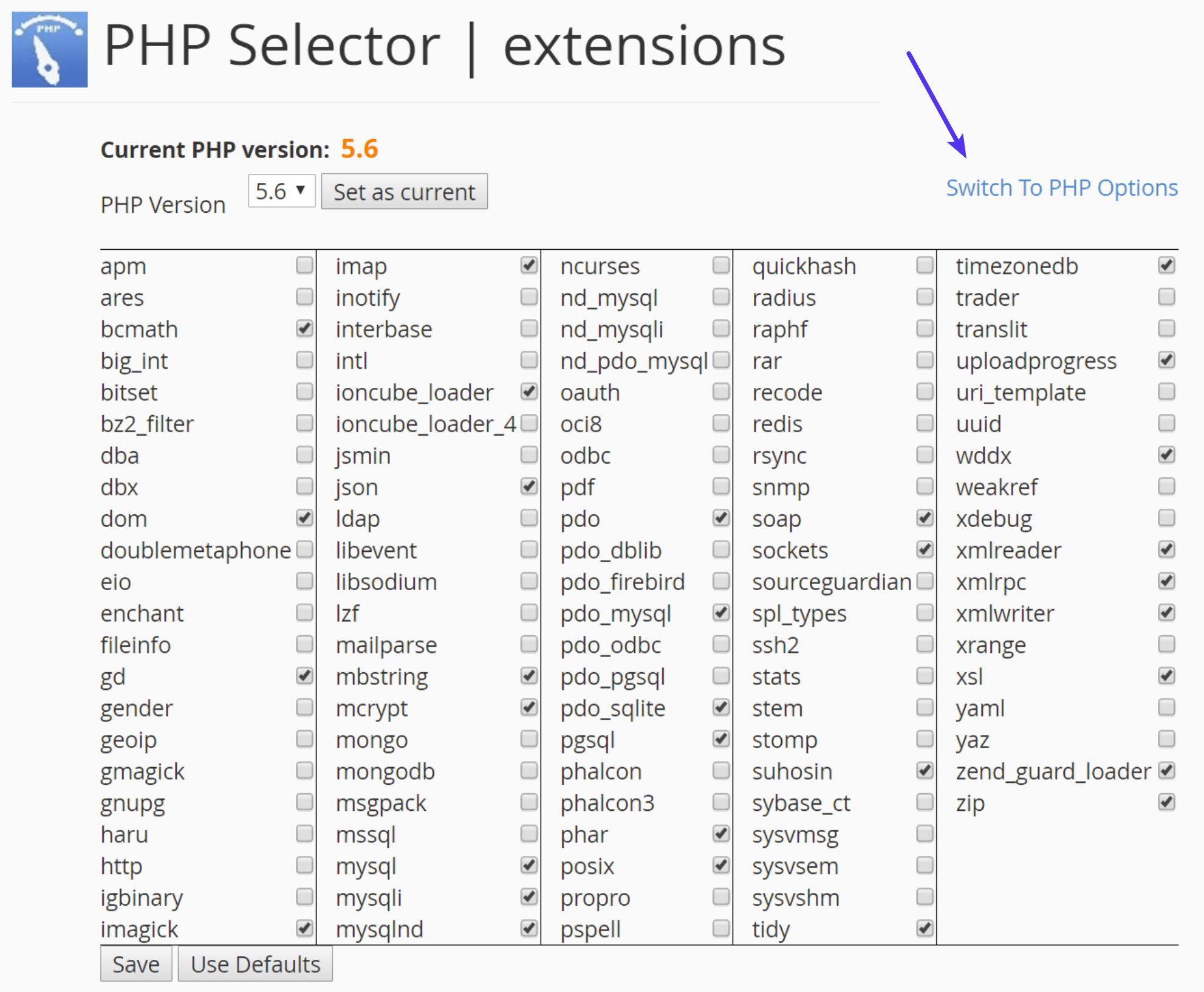 Beralih ke opsi PHP