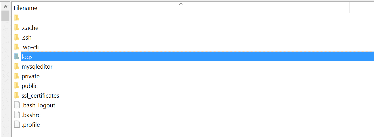 Folder log kesalahan WordPress (SFTP) WordPress error logs folder (SFTP)