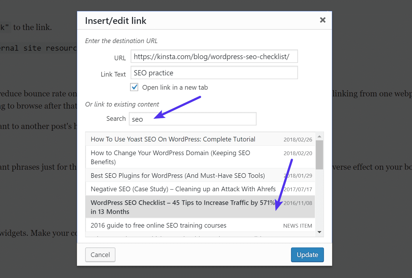 Tautan internal di WordPress