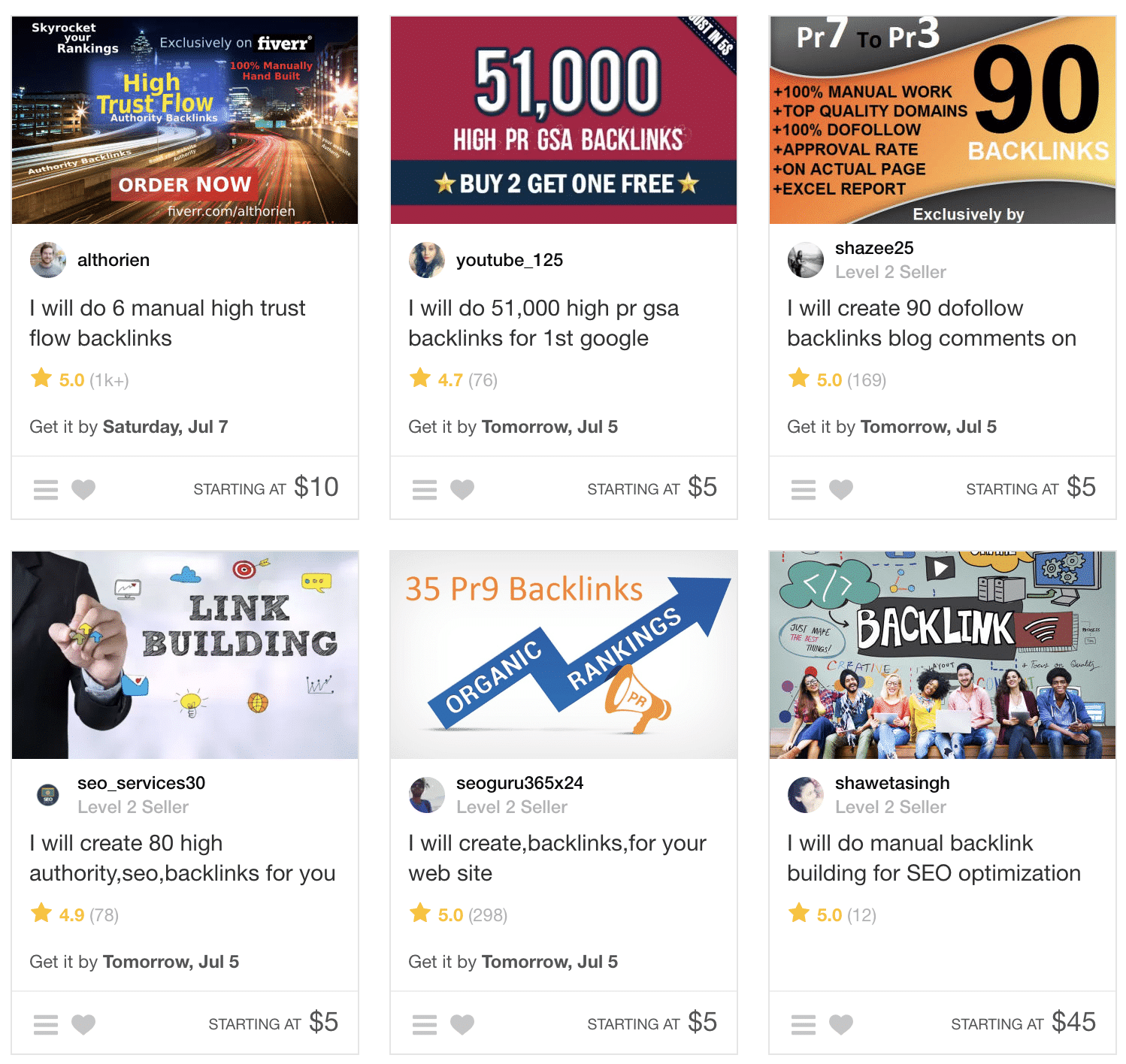 Fiverr koncerty SEO