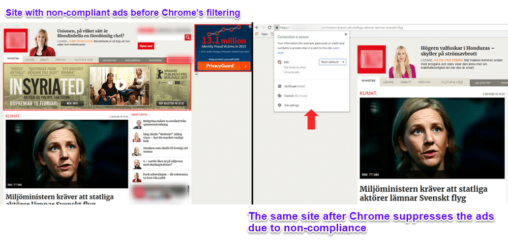 Chrome ปิดกั้นโฆษณา