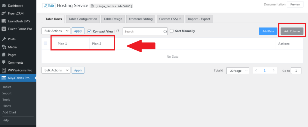 table de démonstration par ninja tables plugin wordpress