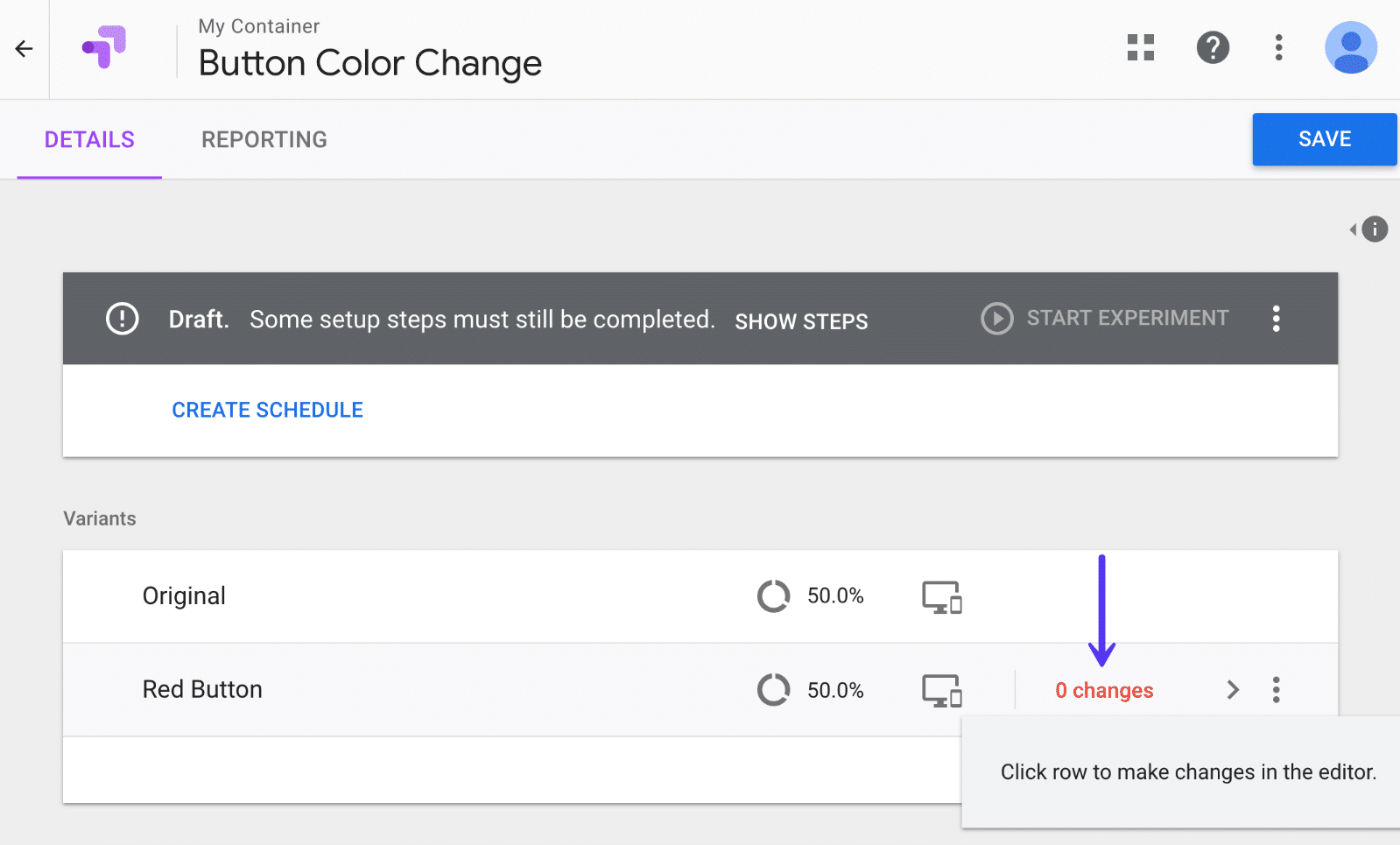 Varian perubahan Google Optimize