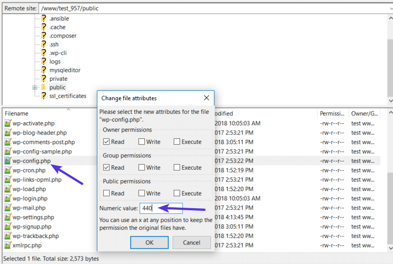 wp-config.phpファイルのファイル権限