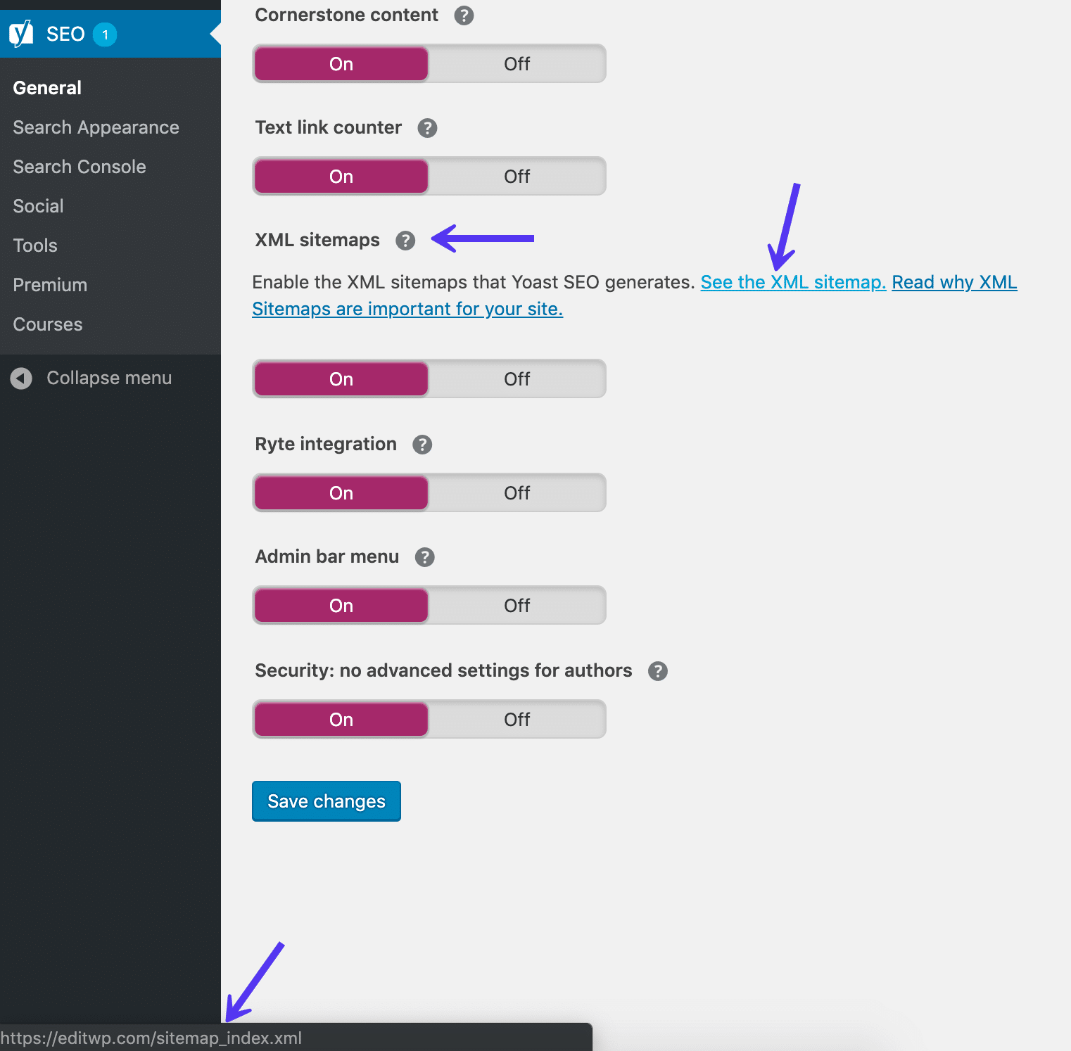 Yoast SEO XML 사이트맵