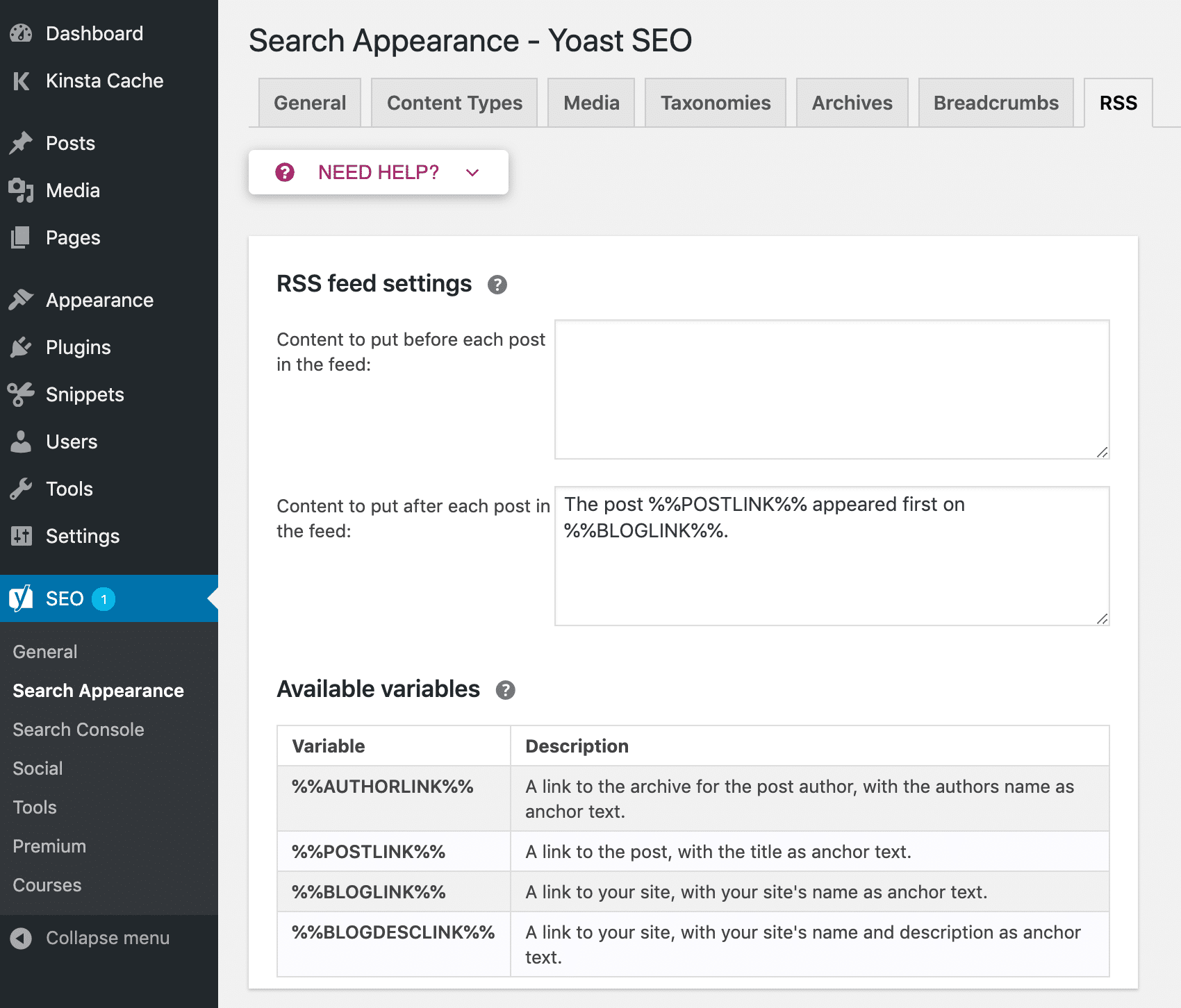 Yoast SEO RSS