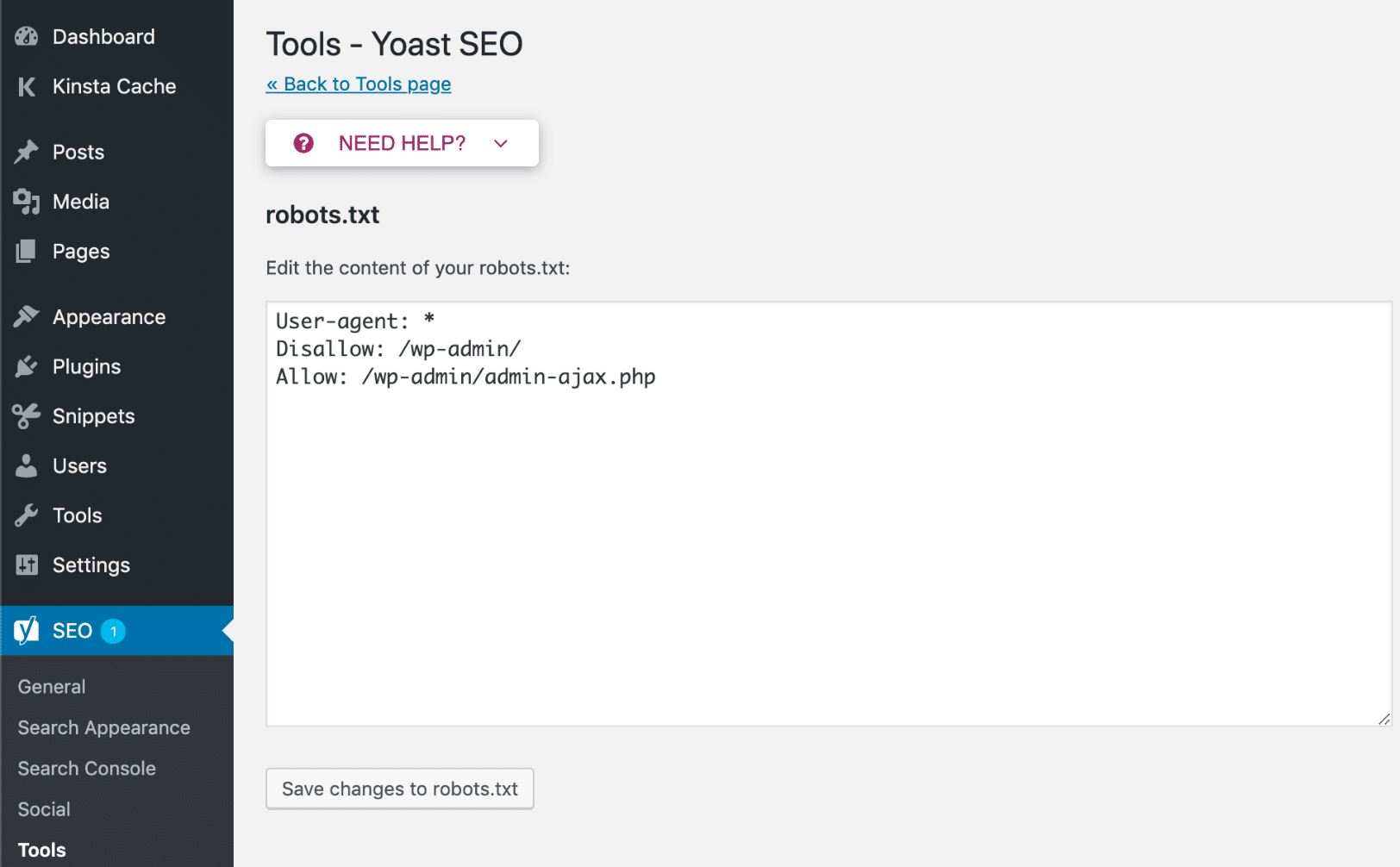 Yoast SEO에서 robots.txt 파일 편집