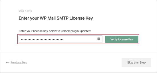 Inserisci la tua chiave di licenza SMTP WP Mail