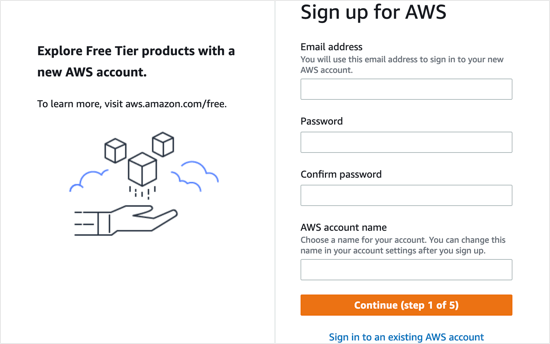 Dovrai registrarti per un account gratuito con Amazon Web Services