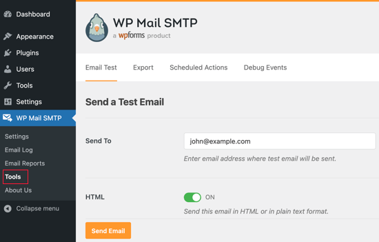 Invia un'e-mail di prova