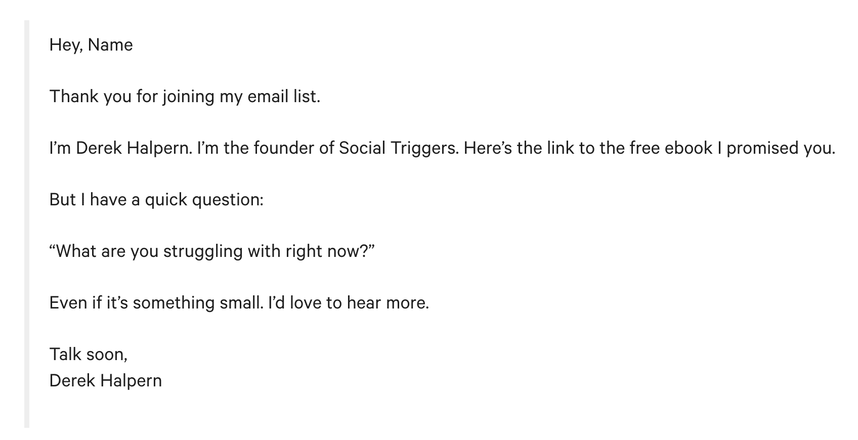 Contoh email selamat datang Mailchimp