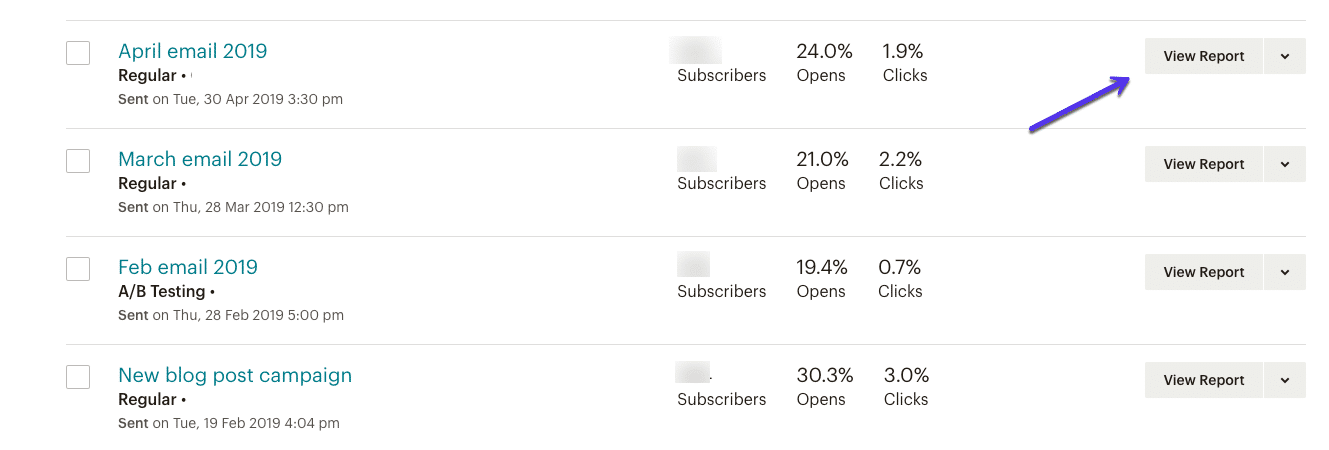 Email laporan kampanye di Mailchimp