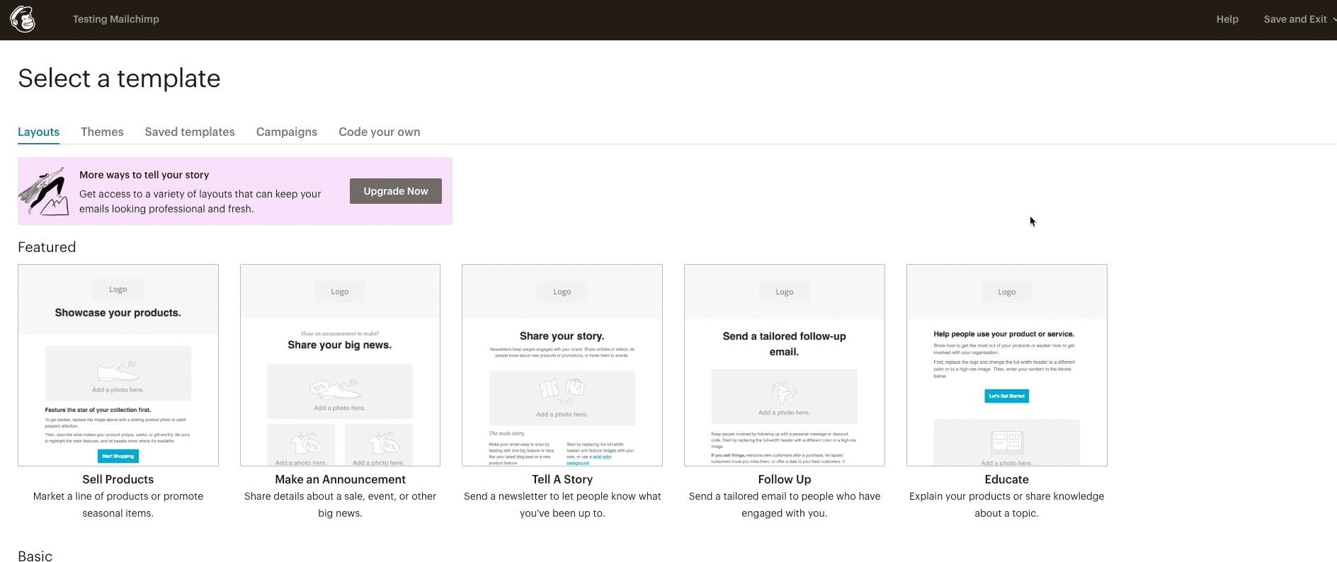 Tata letak email di Mailchimp