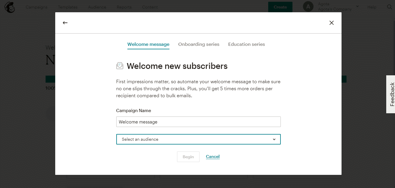 Email penjawab otomatis Mailchimp