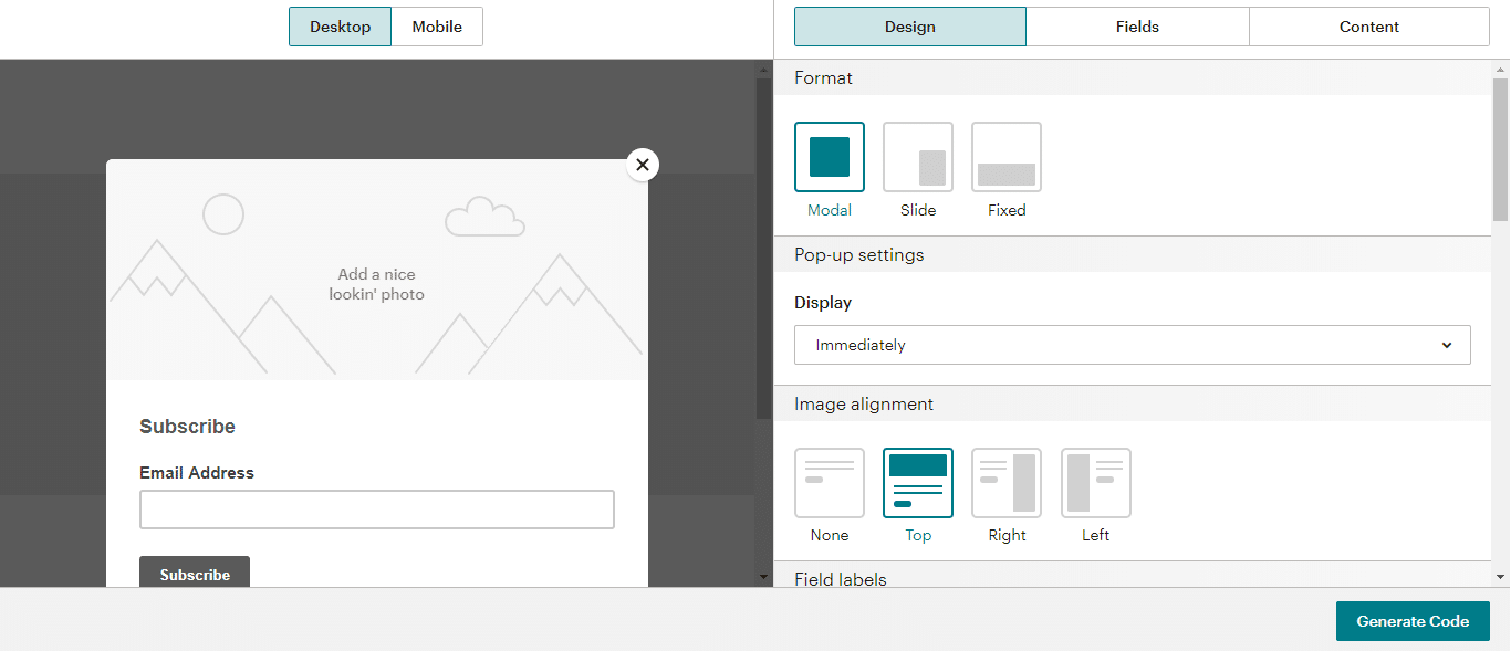 Desain formulir Mailchimp