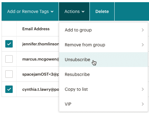 Mailchimp berhenti berlangganan audiens untuk membersihkan daftar