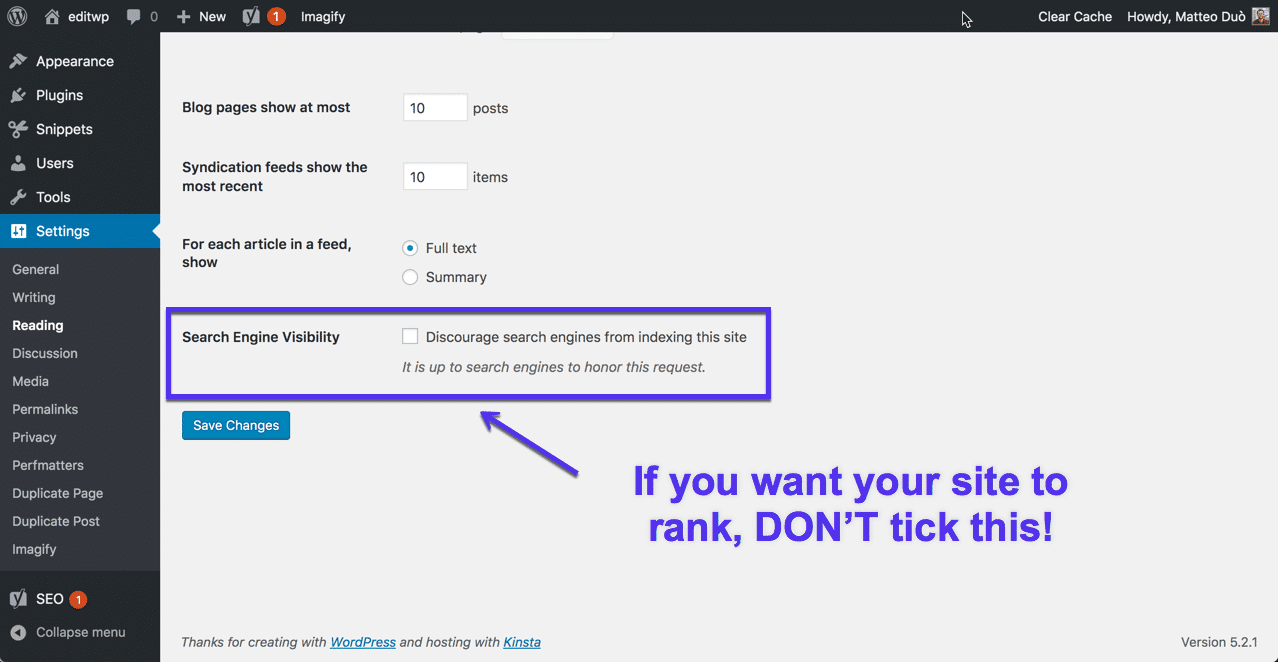 Configuración de indexación de WordPress