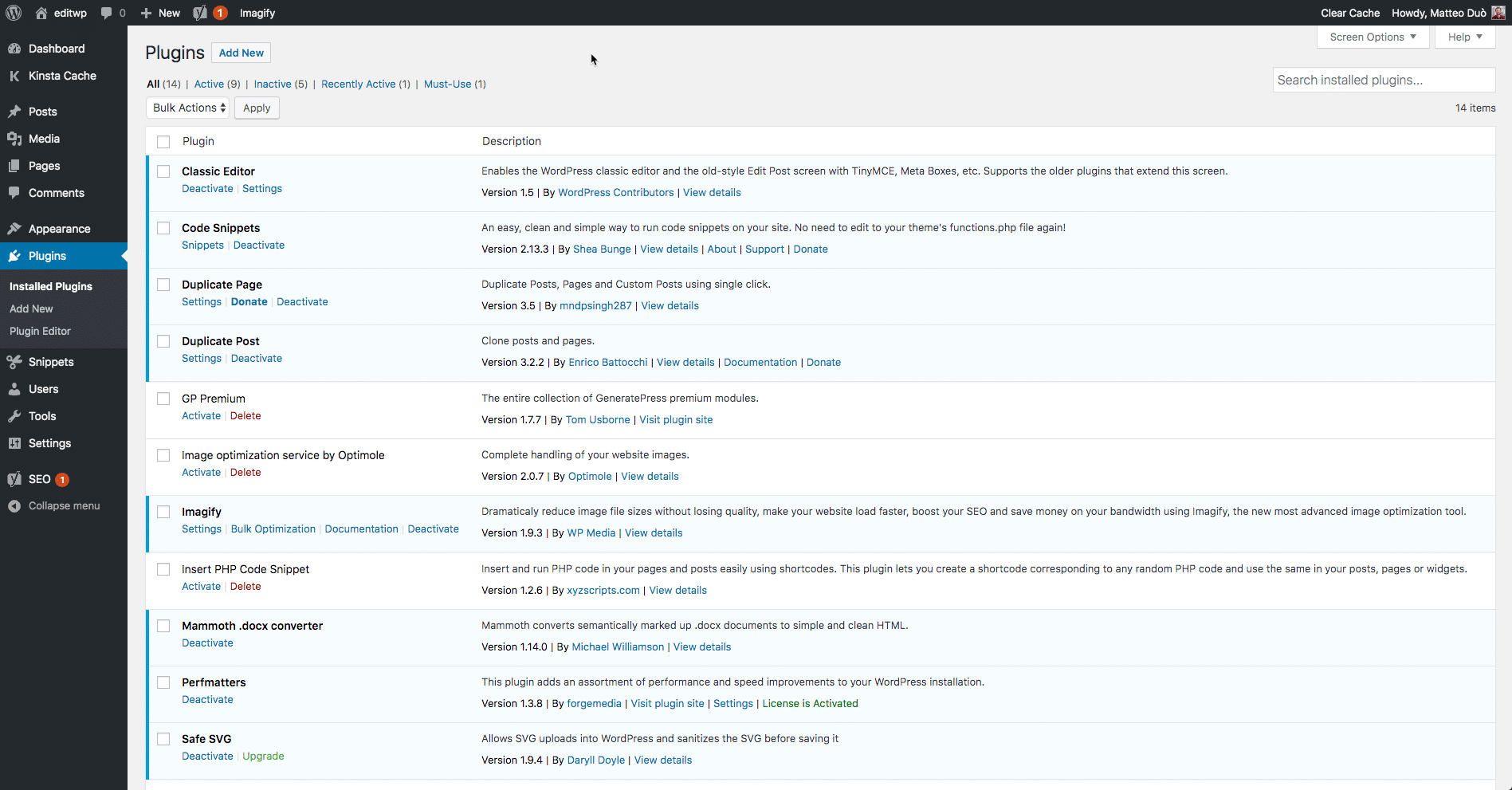 Страница плагинов в WordPress