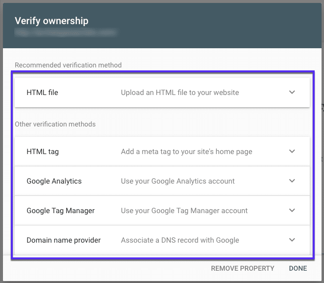 Verifikasi kepemilikan di Google Search Console
