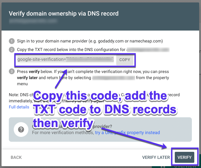 Verifikasi kepemilikan melalui catatan DNS