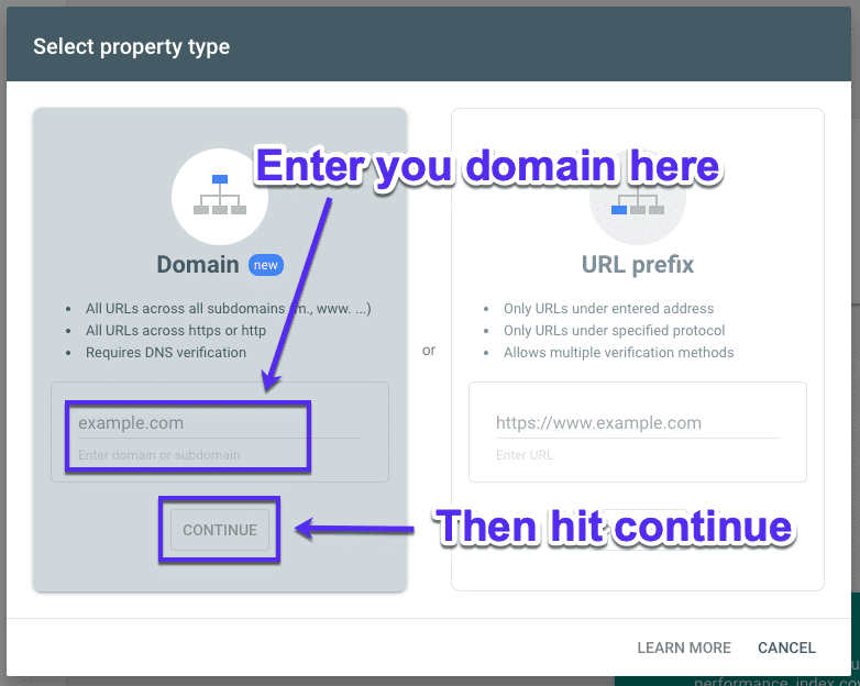 Tambahkan domain Anda ke Google Search Console