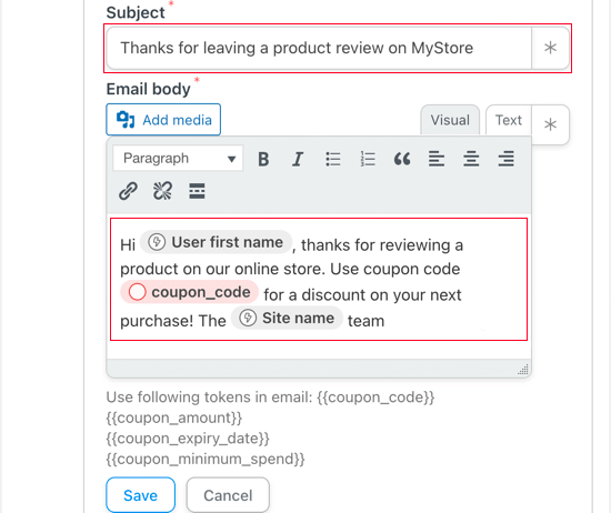 Fill in the Email Details for WooCommerce Coupon in Uncanny Automator