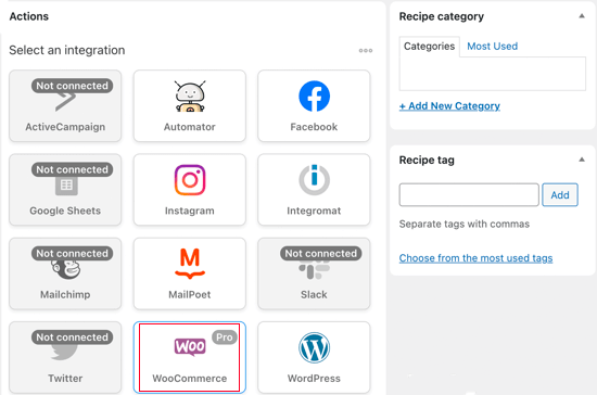 Select WooCommerce from the List of Integrations