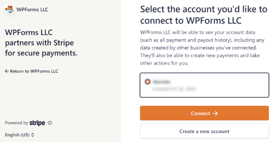 Wählen Sie Ihre Website aus und verbinden Sie sie mit Stripe