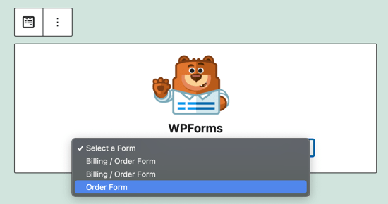 Wählen Sie Ihr Bestellformular aus dem Dropdown-Menü aus