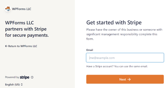 Geben Sie Ihre Stripe-E-Mail-Adresse ein