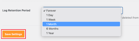 Choose log retention period
