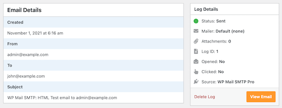 View individual email log