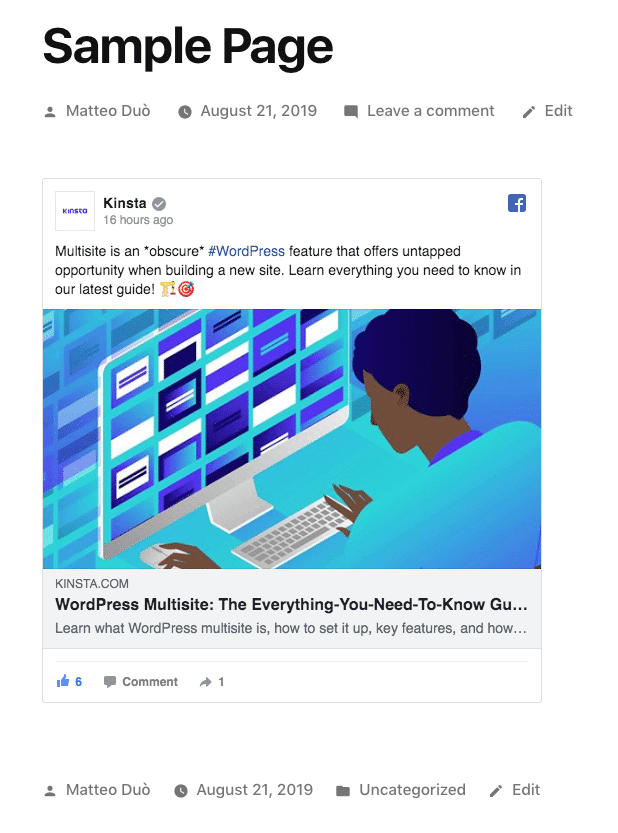 Facebook 的 iframe 嵌入在 WordPress 上