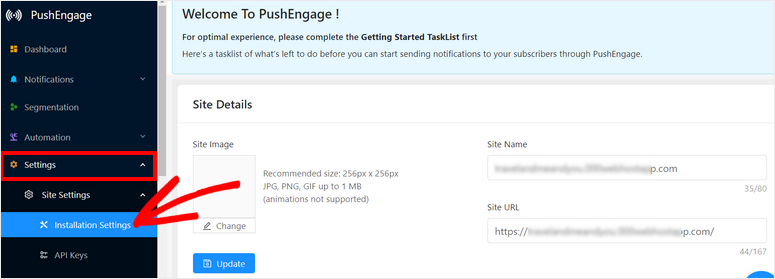 site-settings-pushengage - IsItWP - 免费的 WordPress 主题检测器 site-settings-pushengage
