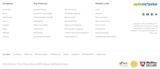 OptinMonster footer