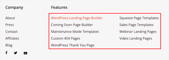 Footer links example