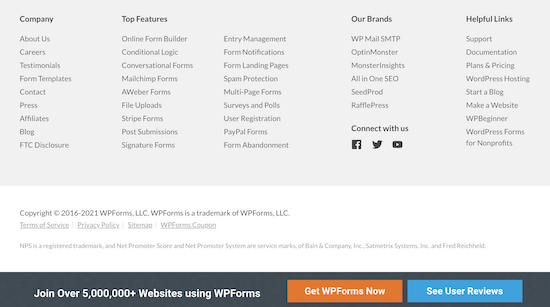 WPForms footer