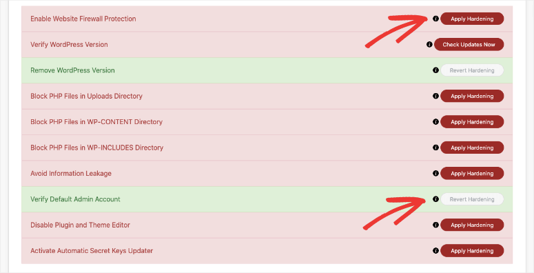 應用和恢復強化 - IsItWP - 免費的 WordPress 主題檢測器 apply and revert hardening