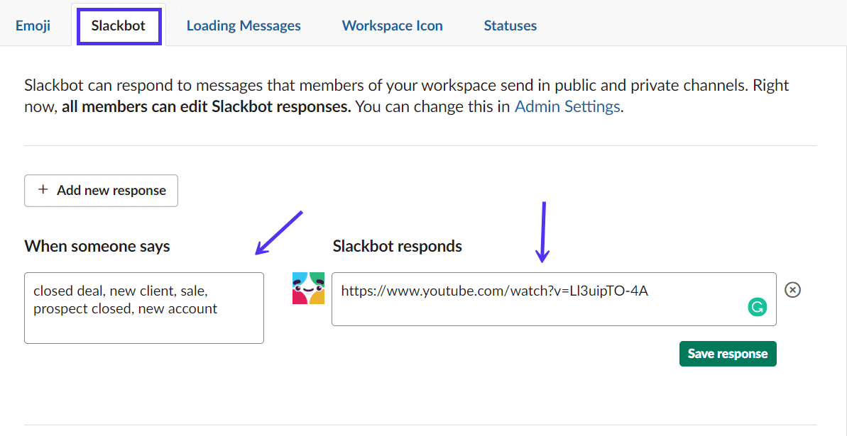 Slackbot 自定义响应