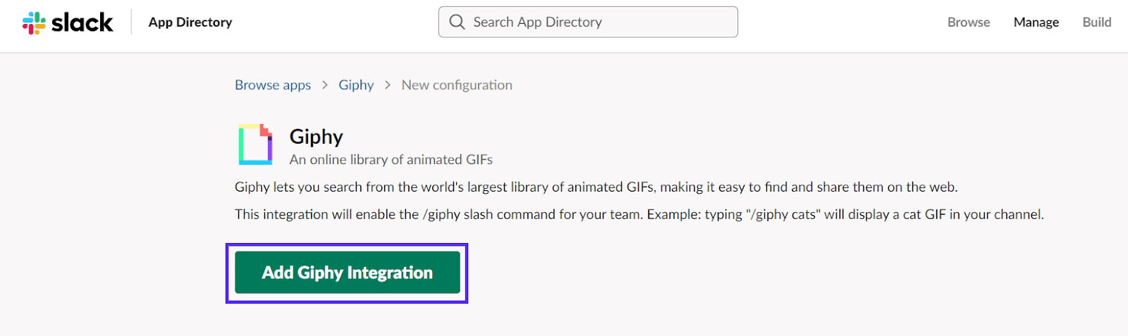 松弛的 giphy 添加集成