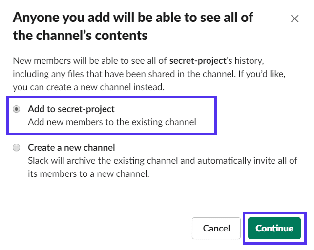 将人员添加到私人 Slack 频道