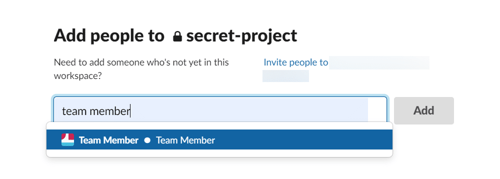搜索要添加到您的私人 Slack 频道的人