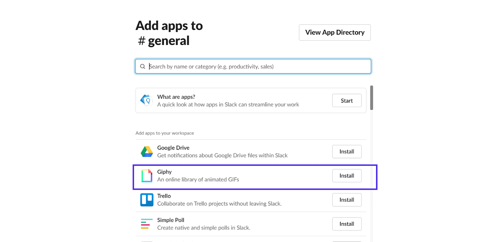slack 将 giphy 应用程序添加到频道